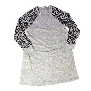 Suzanne Betro Gray Leopard Print Raglan Sleeve Tunic Dress Women's XL